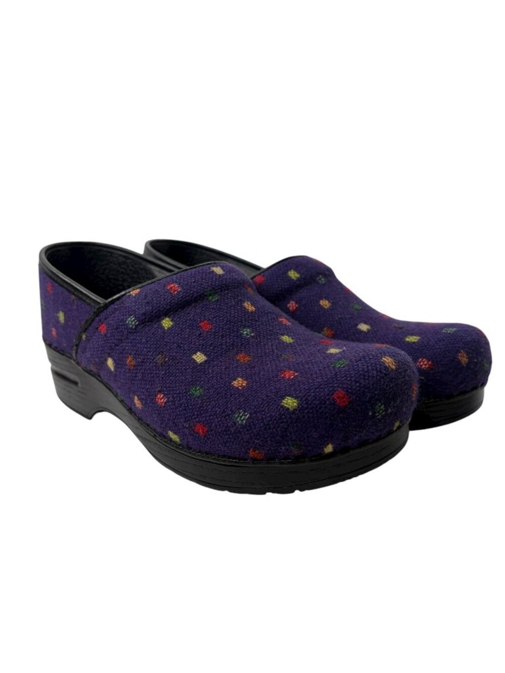 Dansko Flannel Vegan Clogs Womens Size 40 Purple Confetti Knit Comfort Shoes